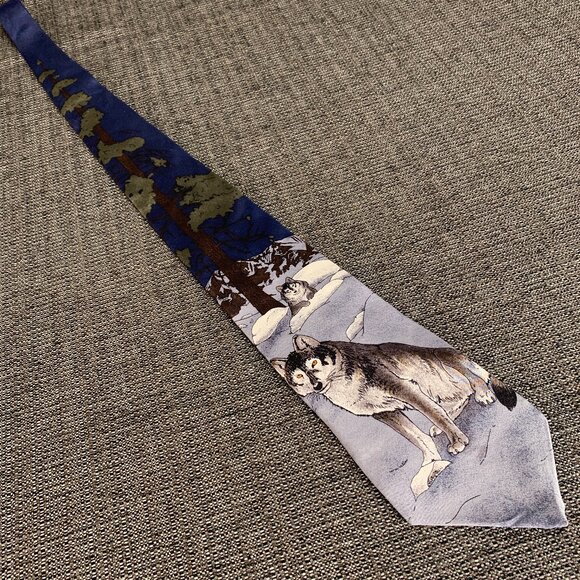 World Wildlife Fund Gray Wolves Silk Tie - vintage 1991 wwf 128 wolf grey usa - Picture 4 of 5